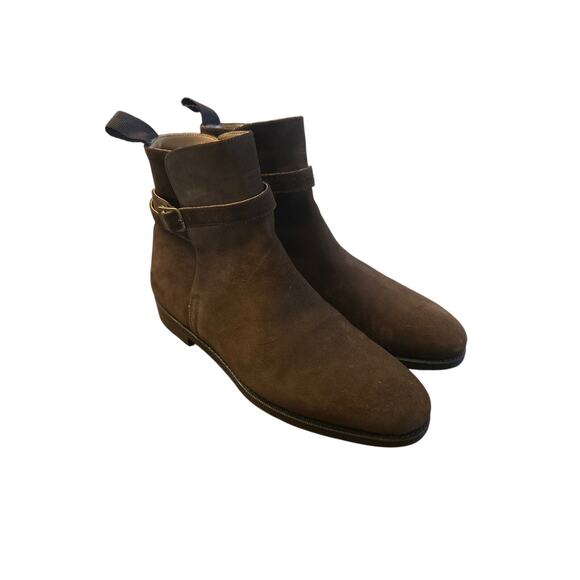 Women 8 Luf & Tung Chardin Brown Suede Leather Ankle Boots Strappy Buckle Sweden - Picture 1 of 9